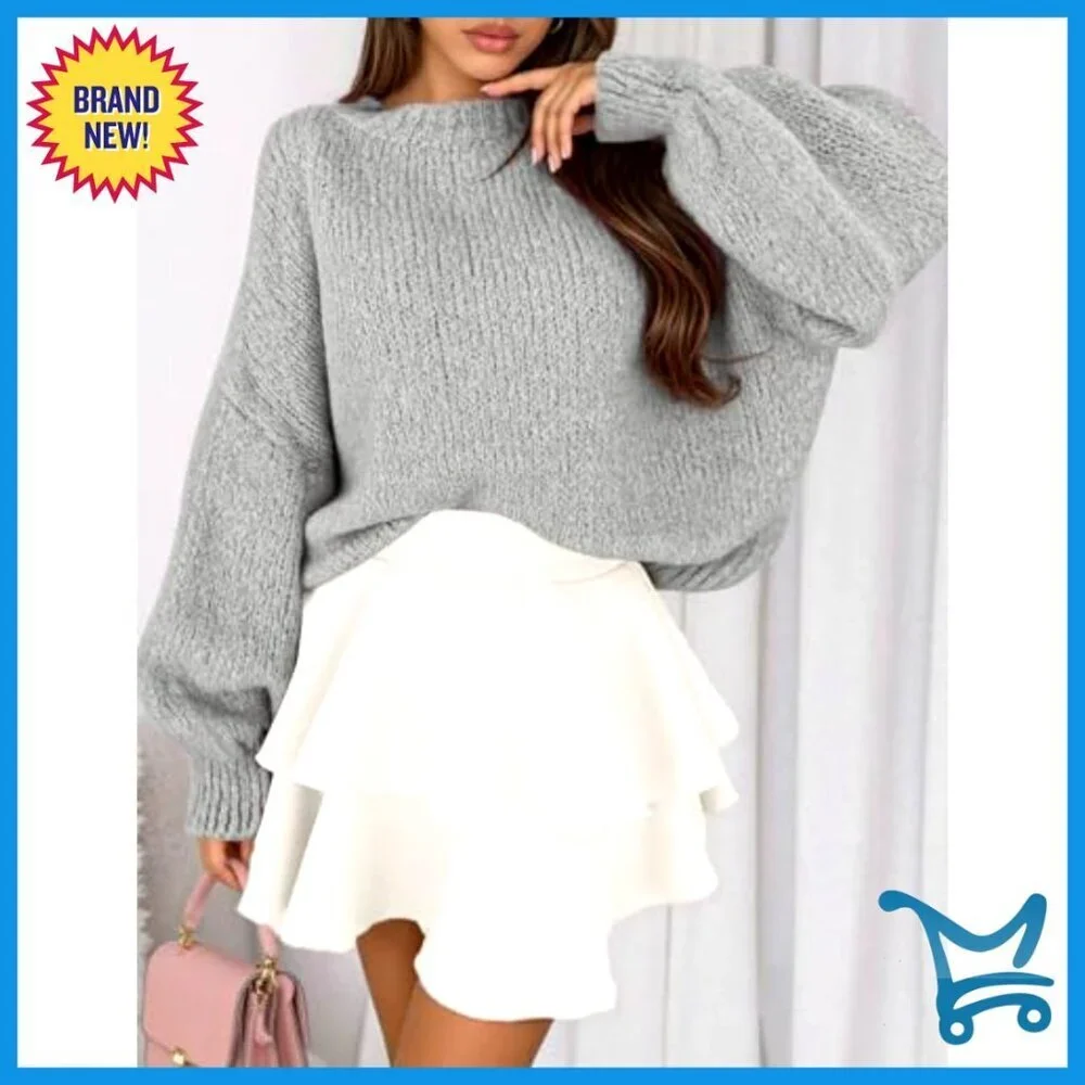 Chunky Knit Oversized Pullover Sweater Crew Neck Long Sleeve Fall Winter Fashion
